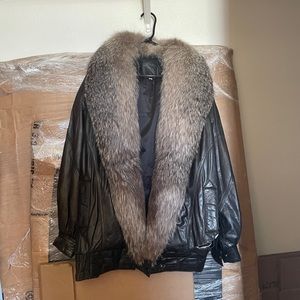 Leather Jacket with silver fox